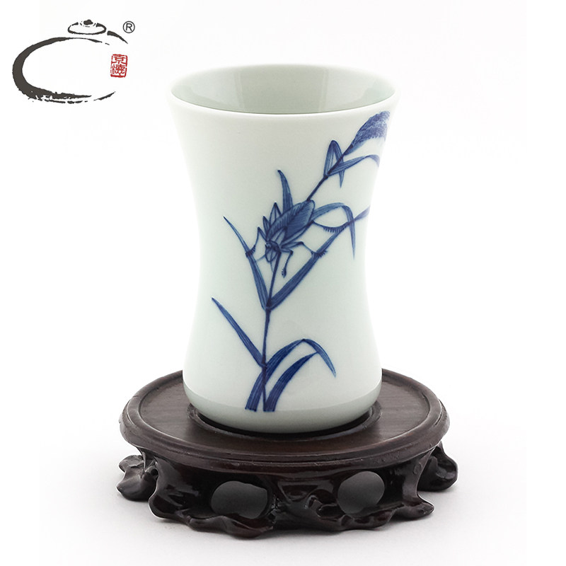 贵和祥制 手工茶杯茶碗 青花虫草主题茶杯 景德镇手绘品茗杯茶具