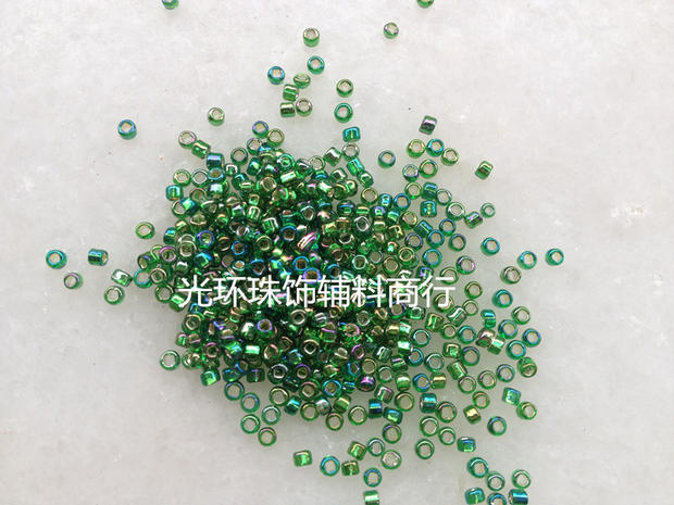 高级镀彩米珠 2mm3mm3.6mm方孔彩绿色灌银米珠 服装辅料 手工材料