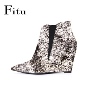 定制踝靴定做真皮短靴订制马毛坡跟女踝靴来图订做大小码 靴子 时尚