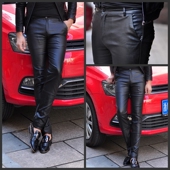 小脚皮裤 裤 亚光涂层布韩版 休闲裤 2024秋冬新款 男式 男士 潮男修身 子