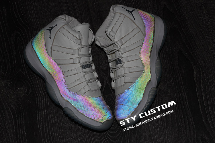 蛇年限定 STY定制air jordan 11 AJ11蛇纹 炫彩3M反光 高帮篮球鞋