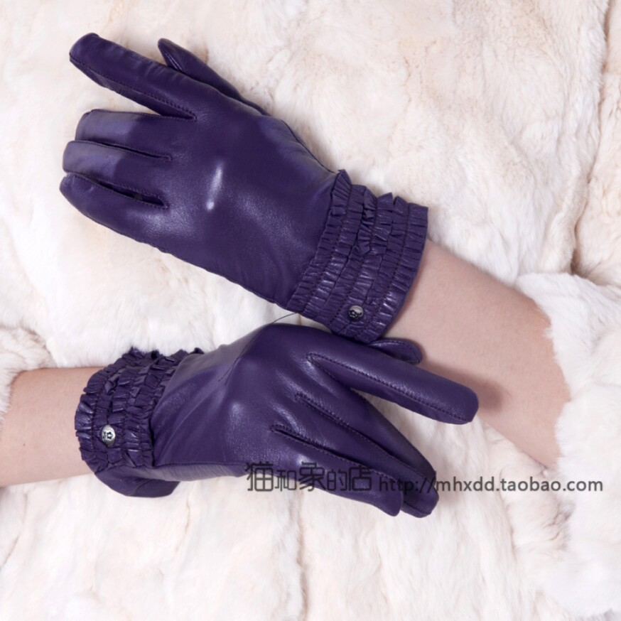 礼盒淑女紫色女朋友羊皮分指手套