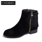 Fondberyl/feibolier 2015 winter cow suede low boots with tassels shoes FB54113637