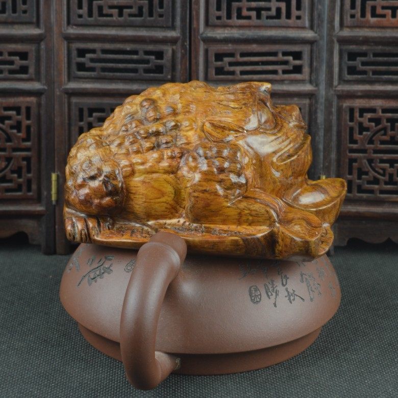 老料越南黄花梨三足金蟾木雕红木手工雕刻虎皮纹文玩手把件工艺品