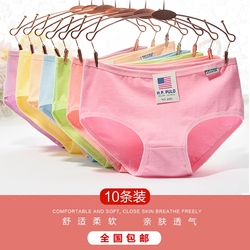 10条装纯棉内裤女士中腰莫代尔蕾丝边大码三角内裤衩