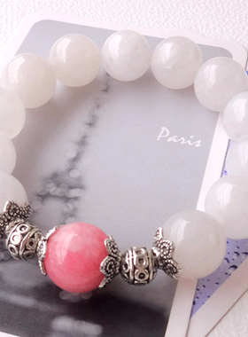 天然白色玉髓招桃花水晶手链包邮