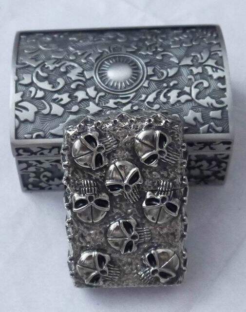 ZIPPO 正品打火机 盔甲厚壳 银色 五面大骷髅头 万恶之城正版包邮