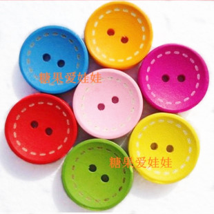 幼教纽扣15/20/25mm红蓝桔黄彩色木头两眼扣子 毛衣童装睡衣钮扣