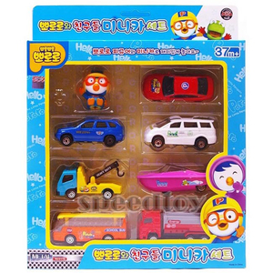 韩国进口 PORORO小企鹅儿童回力车玩具畜力车玩具卡通玩具8P礼盒