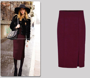 显瘦一步裙女装 高腰铅笔裙欧美大码 羊毛呢半身裙子秋冬包裙中长款