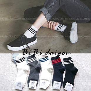 三线三杠条纹学院风女韩版 韩国代购 棉袜运动短袜ET19 包邮 满68元