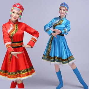 蒙古族演出服蒙古舞蹈演出服装筷子舞蹈表演草原女裙蒙古服装成人