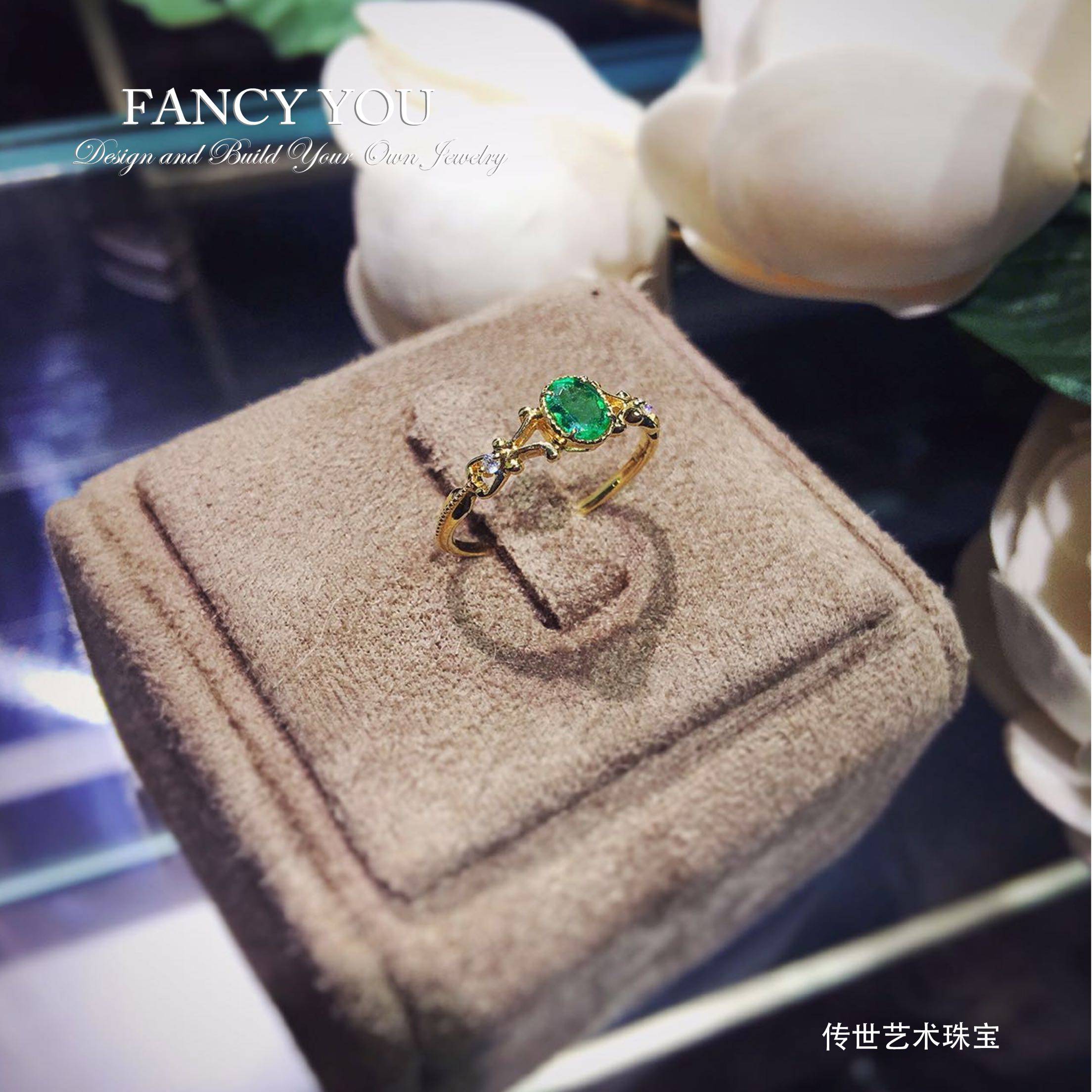 fancyyou-情迷巴洛克祖母绿日本设计师戒指女戒 18k金钻石