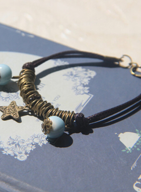 浅蓝色复古文艺风配饰情侣手链