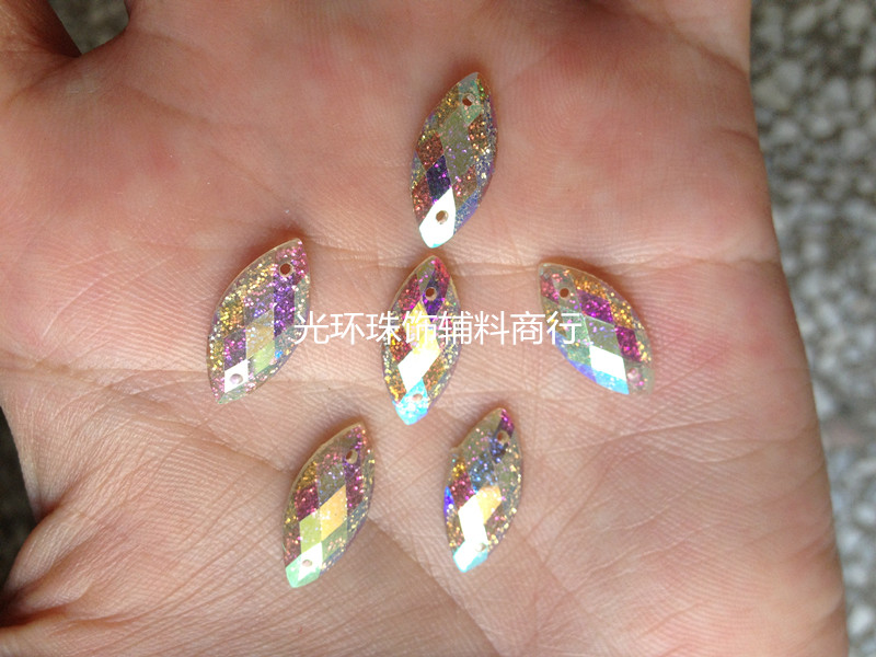 DIY树脂彩钻 5*10mm6*12mm7*15mm马眼网面AB彩金粉树脂钻