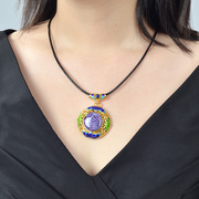 Tai Su natural stones, 925 silver plated cloisonne pendant vintage pendant women lapis lazuli silver jewelry