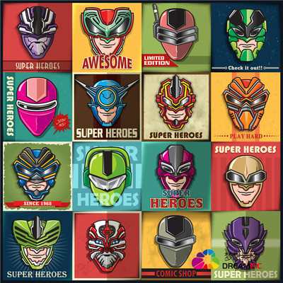 A0956矢量AI设计素材 欧美卡通超级英雄漫威DC面具漫画