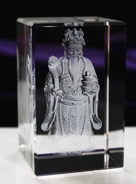 厂家供应水晶3D立体内雕财神 佛像摆件镇纸招财可定制任意图像