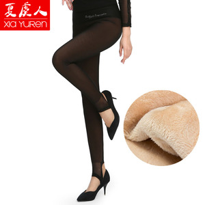 夏虞人打底裤女 冬加绒加厚双层网纱假透肉踩脚裤外穿保暖打底裤
