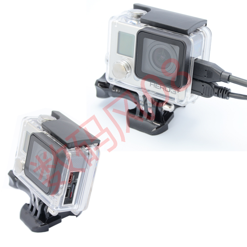 gopro hero4 3+散热外壳保护外壳 侧开口不防水可插高清充电AV线