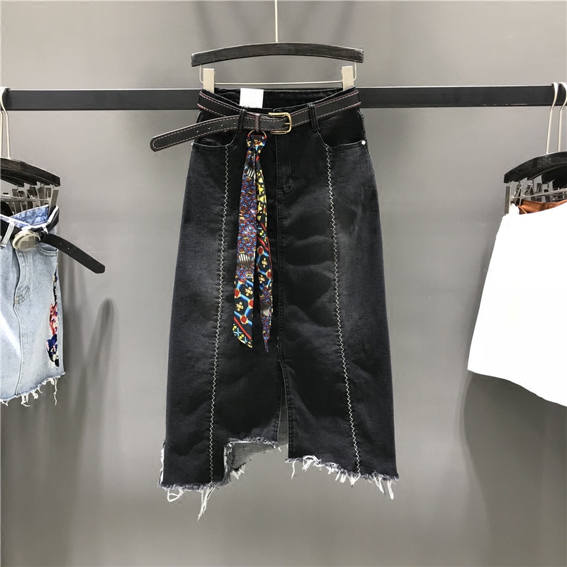 Europe station Spring and summer Irregular Hem Split ends black cowboy skirt Mid length version Flash Skirtin the Women's clothing/Boutique , Skirts  category - from Buy2taobao.com to provide professional Taobao agent buy service