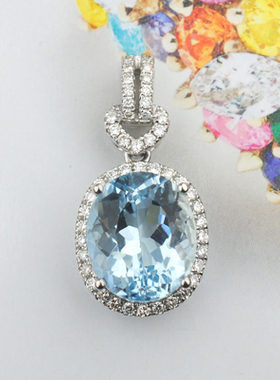 【顾客定制展示】18K金 4.59ct天然海蓝宝 钻石吊坠