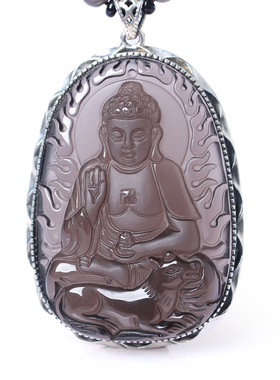 冰种黑曜石925银属狗守护神吊坠