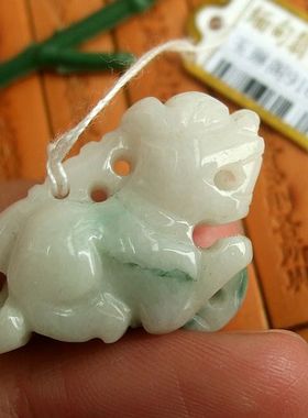 91635实物拍图缅甸玉天然A货翡翠花青貔貅吊坠