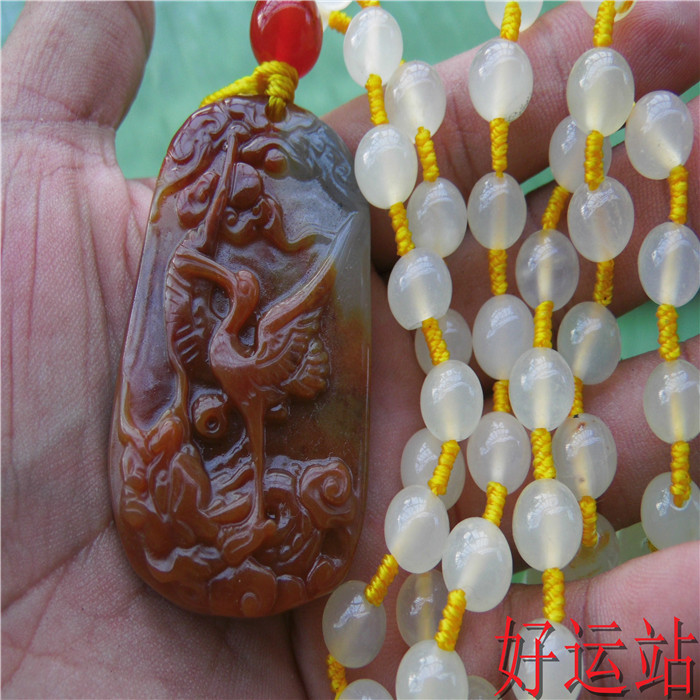 促销新款黄龙玉吊坠玉石仙鹤送福挂件宝石颈饰项链男女款时尚玉佩