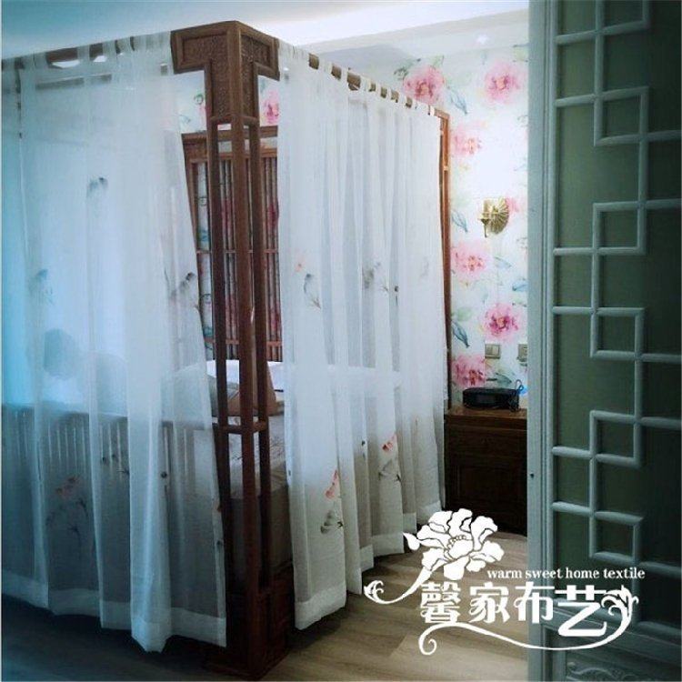 手绘新中式古典四柱床架子床古典单双月洞拔步床幔蚊帐床帘蚊帐纱