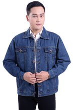 休闲外套中老年人翻领长袖 工装 机车服 秋冬季 牛仔夹克上衣中年男士