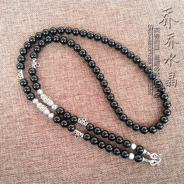 黑玛瑙毛衣项链银色五尊泰国佛牌挂链S925纯银配件可定制其他款式