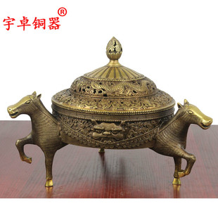 宇卓铜器纯铜香炉黄铜香炉三马熏炉铜马熏炉工艺品摆件