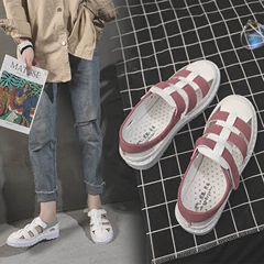 2018 dép mùa hè mới nữ Hàn Quốc phiên bản của giày nền tảng Velcro với sinh viên hoang dã nền tảng phẳng giày giày quai hậu nữ