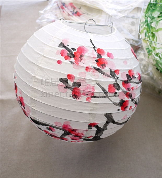 梅花 创意装饰梅兰竹菊系列 吊灯罩 手绘纸灯笼手提汉服布景 灯笼