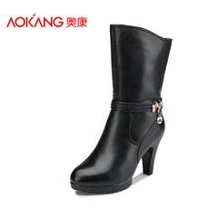 Aokang shoes boots in the autumn and winter the new European trend crude with high heel round zipper women boots