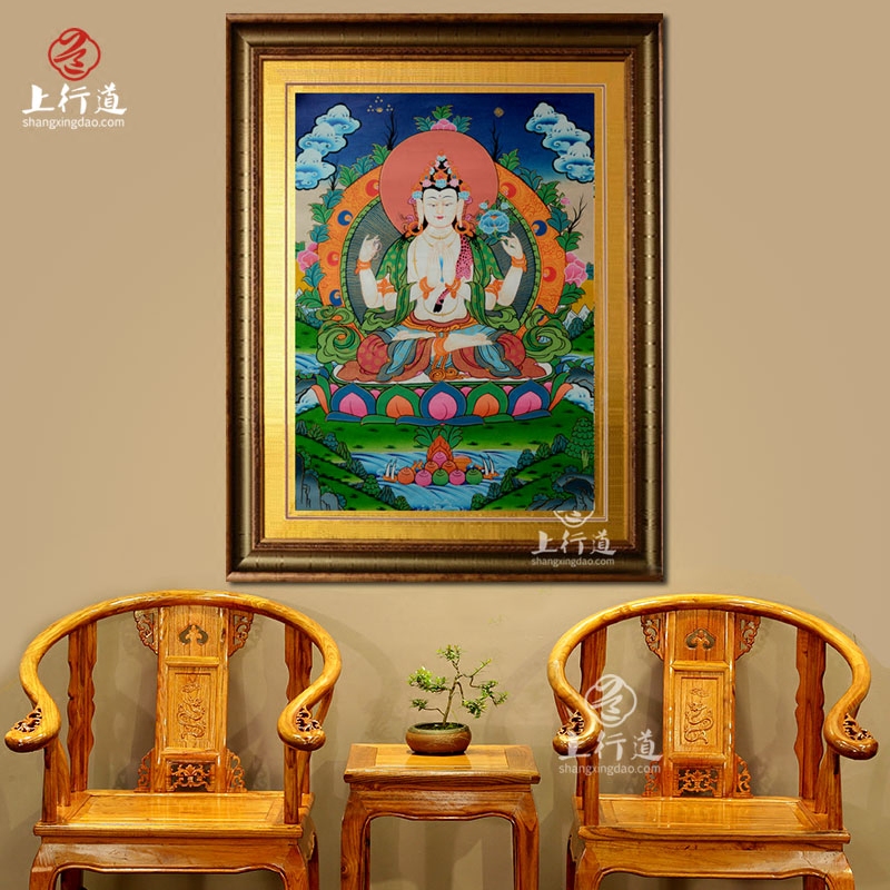 观音菩萨手绘佛堂书房装饰画挂画