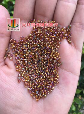 高级散珠 2mm3mm3.6mm银心方孔镀彩咖啡色米珠 彩茶色玻璃珠子