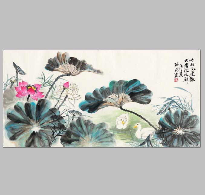 国画荷叶荷花莲花满堂 画心办公客厅装饰 画芯高清宣纸微喷