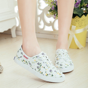 2015 fall clearance specials low fresh floral flat-bottomed casual women shoes-white canvas Korean wave