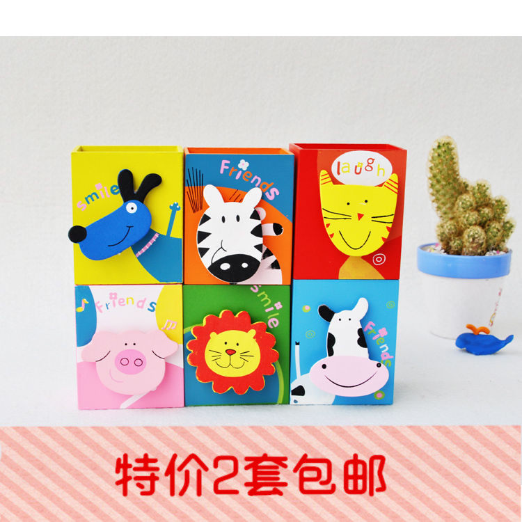 全国木质方形书立包邮文具卡通木笔筒