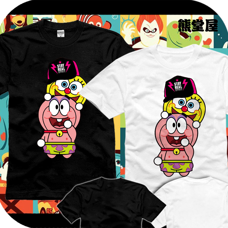 纯棉t恤短袖男女衣服海绵宝宝大星哆啦a梦机器猫小叮当韩版