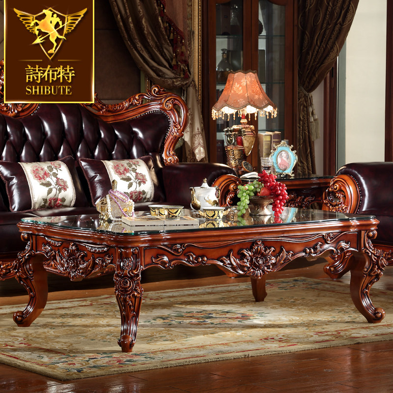 美式欧式橡木雕花 精雕美式实木桌面雕花长茶几小方几组合