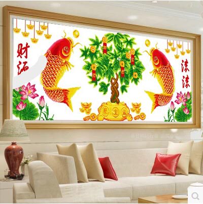 5D新款十字绣印花系列钻石画财源滚滚年年有鱼钻石画客厅砖石秀画