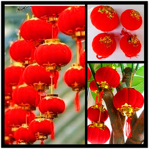 迷你植绒灯笼带电串灯大红小红国庆春节年货婚庆布景装饰挂饰用品