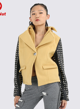 DEVIL NUT 潮牌 恶魔 拼接铆钉 女式 毛呢夹克-BIB ATH