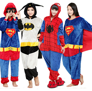 美国队长连体睡衣成人卡通动物男女家居情侣套装秋onesie cosplay