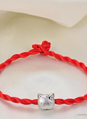 纯银hellokitty手链女可爱红绳