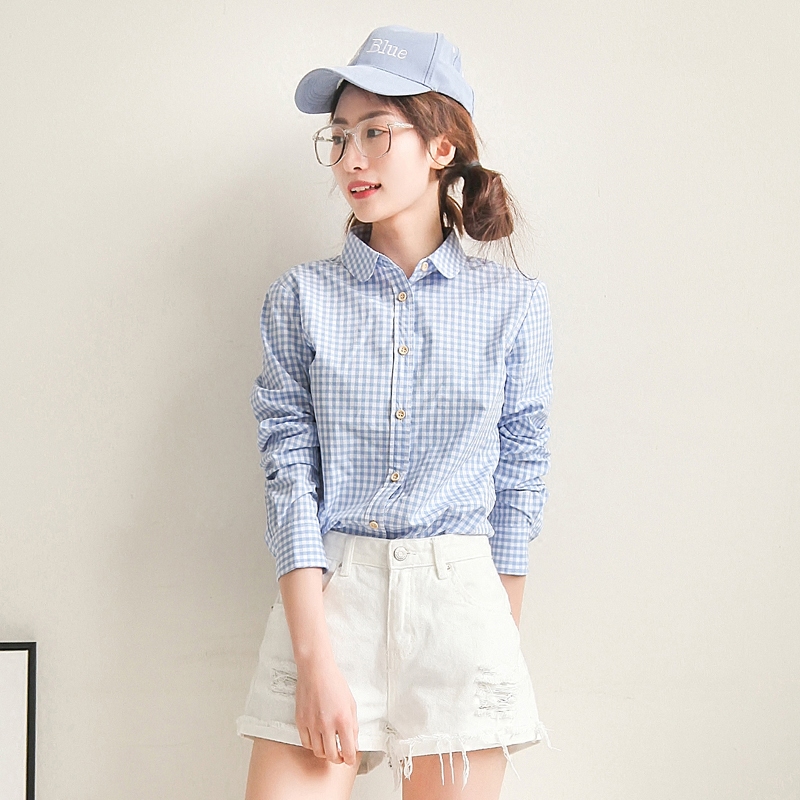 2019秋冬新款小清新学院风韩版修身印花打底衫长袖纯棉格子衬衫女|msdalam kategori Butik wanita / wanita, shirt - dari Buy2taobao.com untuk memberikan perkhidmatan ejen Taobao profesional membeli
