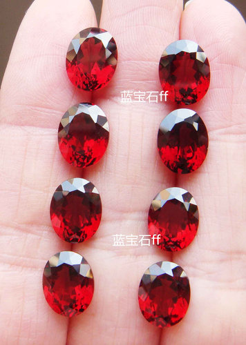 色泽艳丽火彩闪亮精品天然红石榴石裸石戒面8*10MM